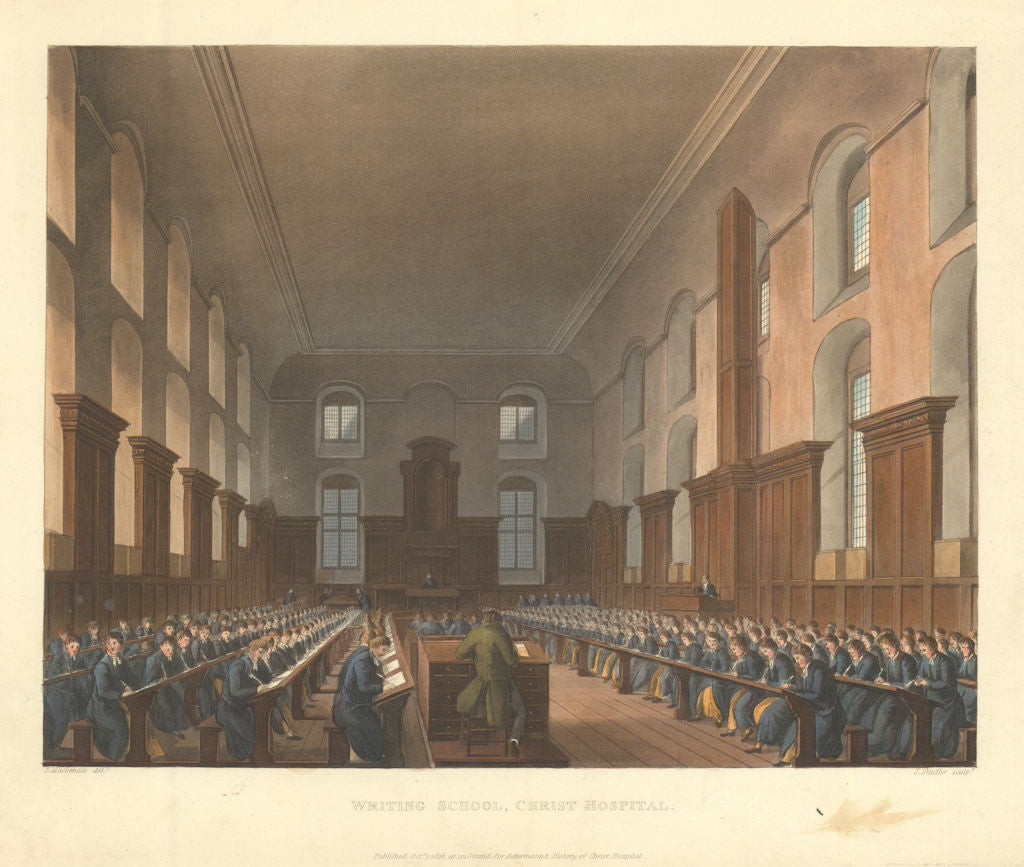Writing School, Christ's Hospital School. Ackermann's schools 1816 old print